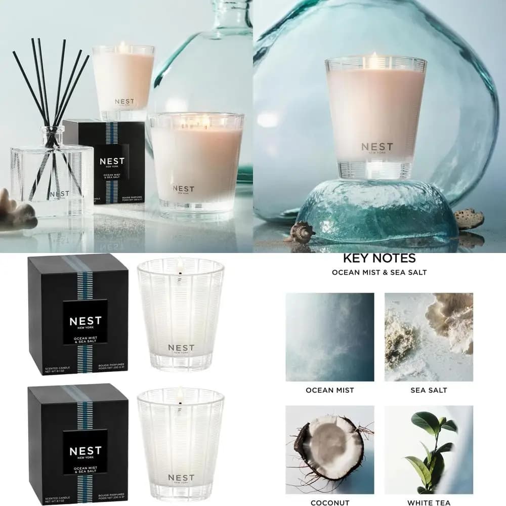 Set of Candles Perfume Ocean Breeze & Sale Marino, 8.1 oz, Pack of 2, Duration 60 Hours, Reusable Glass