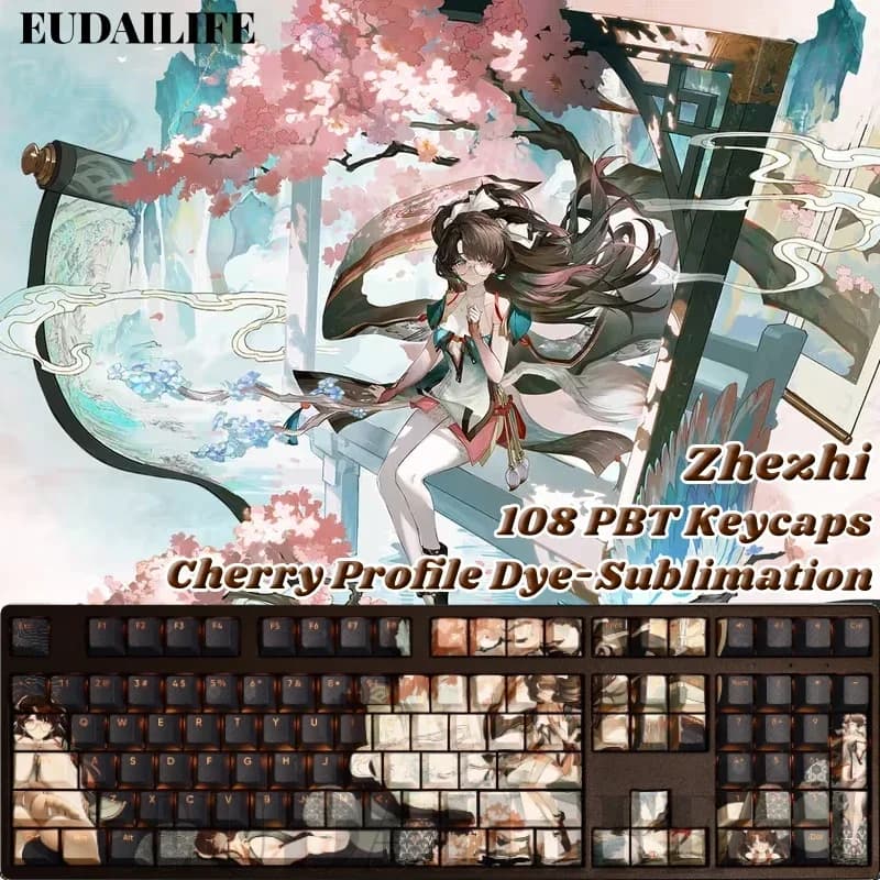 Zhezhi 108 Keycaps Wuthering Waves PBT DYE Sublimation Light transmission Cherry MX Cross Axis Switch for mechanical keyboard