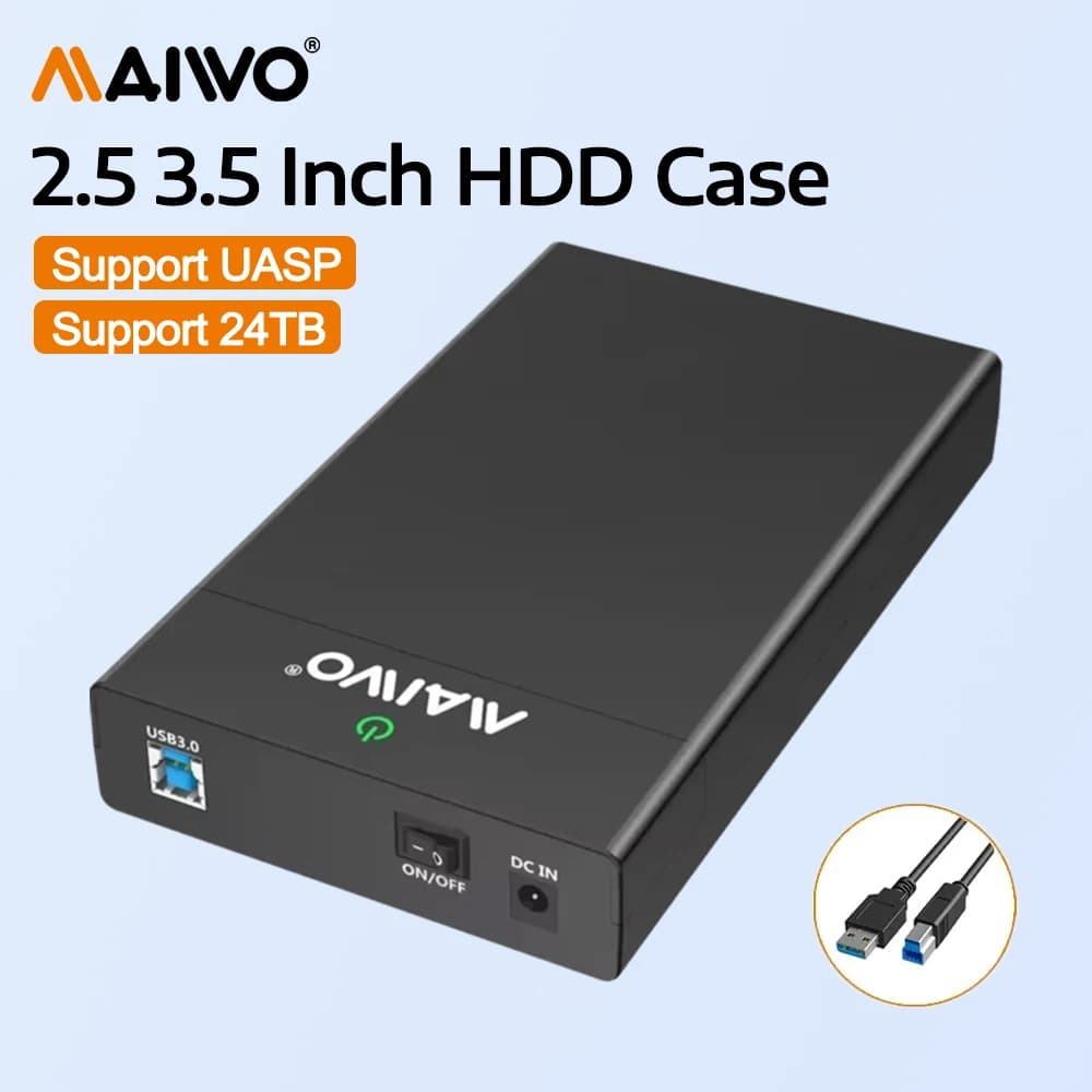 MAIWO Custodia per HDD da 3,5 '' Adattatore da SATA a USB 3.0 Custodia per disco rigido esterno per disco SSD da 2,5" 3,5" Custodia per HDD SSD Box per PC portatile