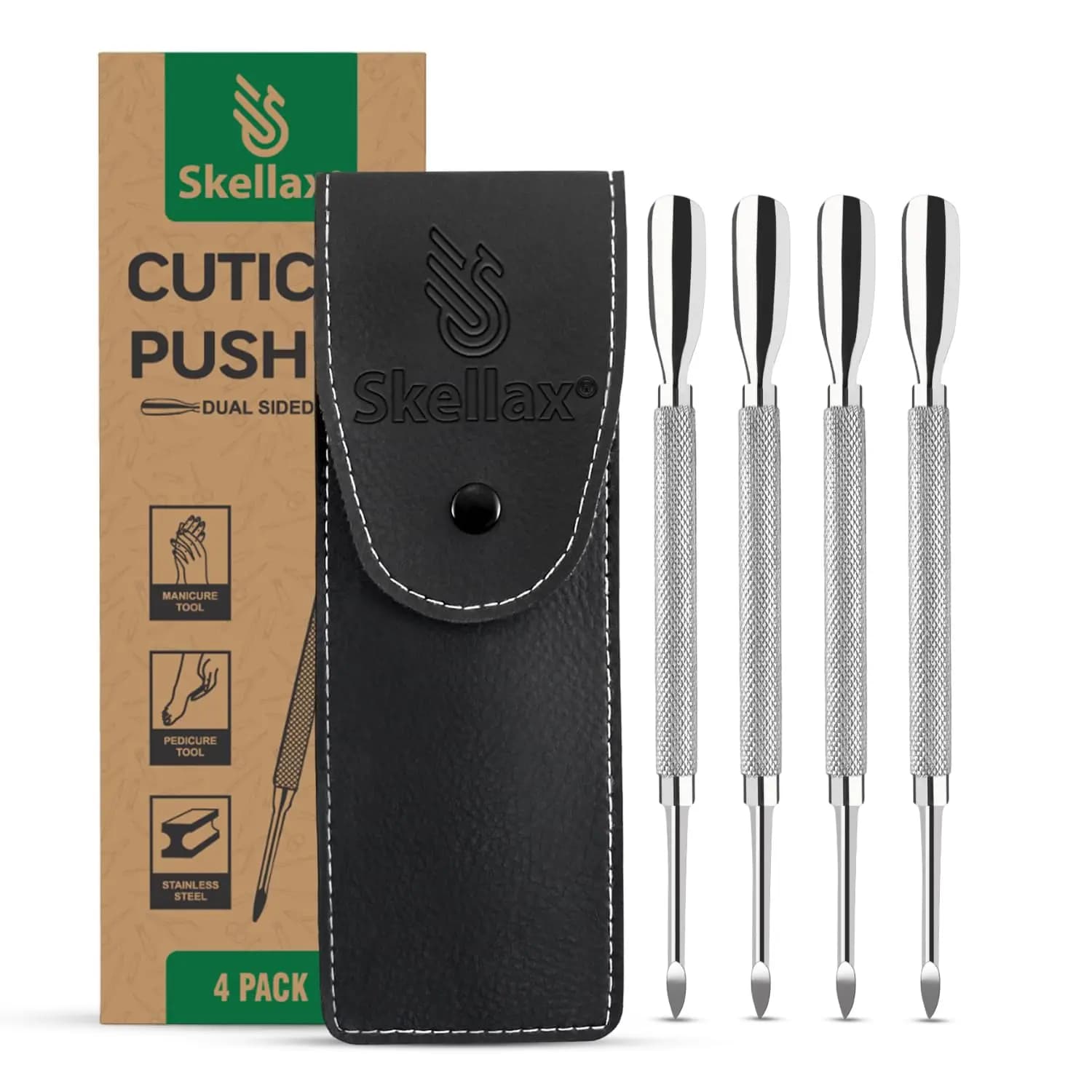4PCS Cuticle Pusher Double Ended Sharp Edge Spoon Shaped Set, Salon Quality Stainless Steel Metal Manicure Pedicure Nail Polish Remover Cleaner Tools for Fingernails Toenails