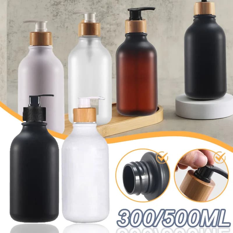Dispenser per pompa di sapone Shampoo da bagno Piatto da cucina Pompa in legno Bottiglia di ricarica Gel doccia Contenitore per liquidi per mani 300/500ml
