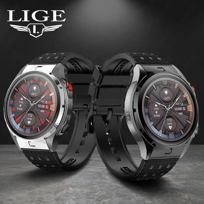LIGE 2025 New GPS Military Smartwatch for Men, 1.43" AMOLED HD Screen, 5ATM Waterproof, Cardiofrequencymeter, Sports Tracker