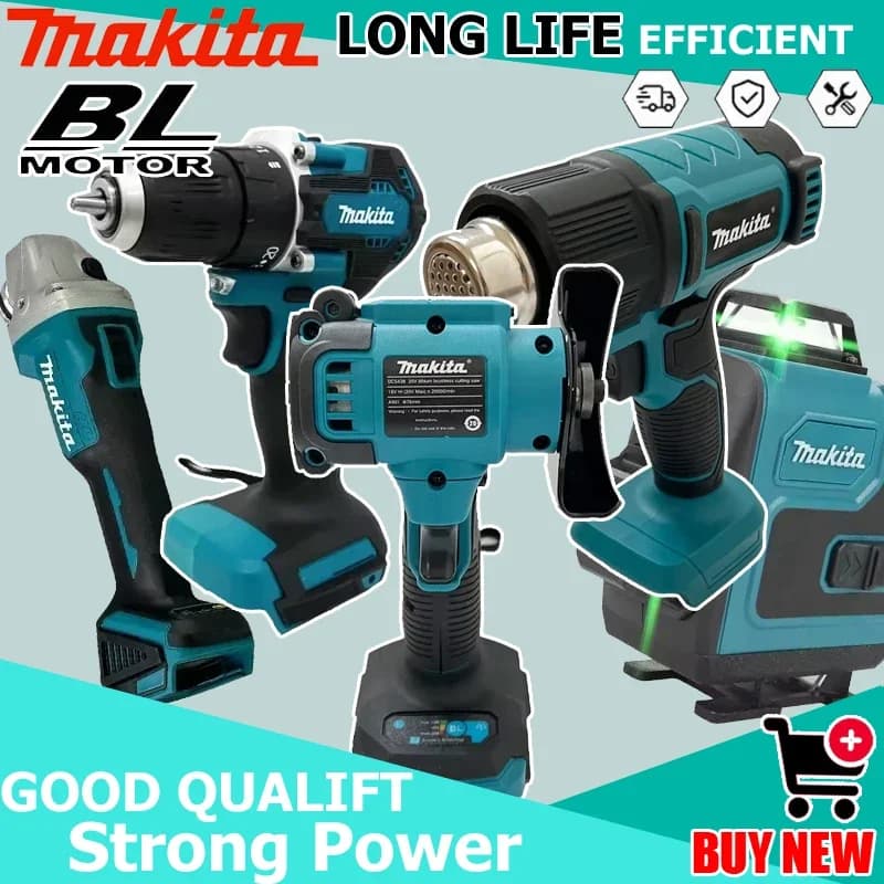 Makita Vari Modelli di Utensili Elettrici Portatili Senza Fili: Smerigliatrice Angolare, Pistola Termica, Trapano Elettrico, Sega a Sciabola Elettrica