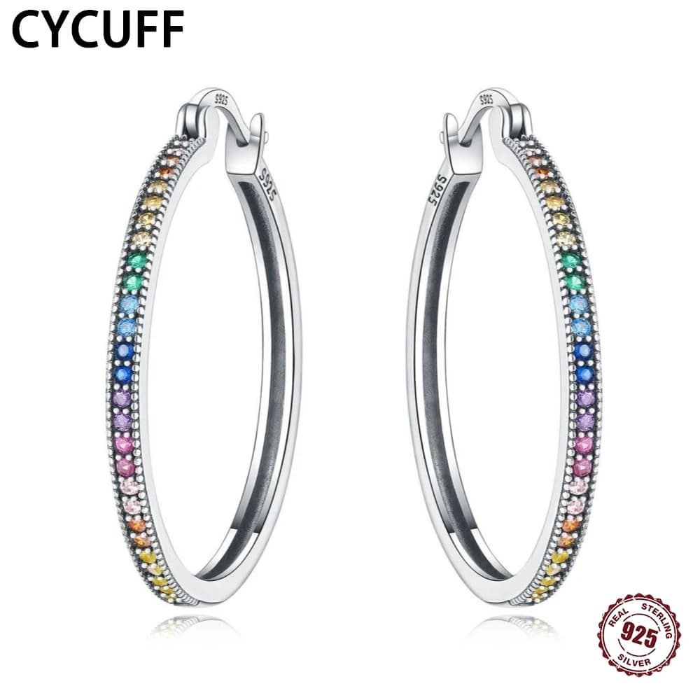 CYCUFF 925 Sterling Silver Big Hoop Earrings Gradient Rainbow Earring Versatile Women Jewelry Birthday And Party DIY Trend 2025