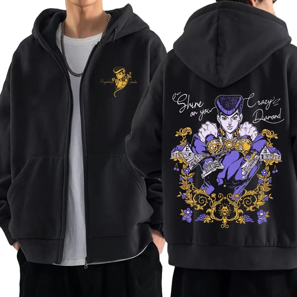Anime Jojo Bizarre Adventure Felpe con cerniera Higashikata Josuke Manga Felpe con zip Uomo Donna Moda Casual Pullover Cappotti