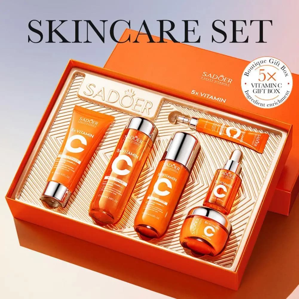 Vitamin C and niacinamide moisturizing skin care set, gift kit for daily skin care 6 in 1, facial washing, toner, serum, face cream, eye cream