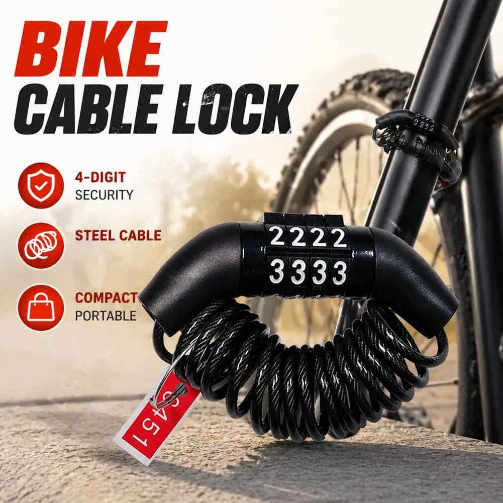 Lucchetto Antifurto a Combinazione a 4 Cifre per Casco Moto, Cavo di Sicurezza Portatile per Bici MTB