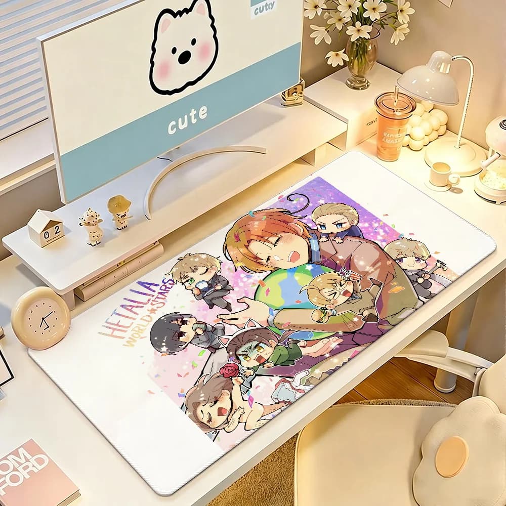 Tappetino per mouse Anime H-Hetalia, grande, antiscivolo, impermeabile, con bordi cuciti, per tastiera, per giochi, ufficio quotidiano