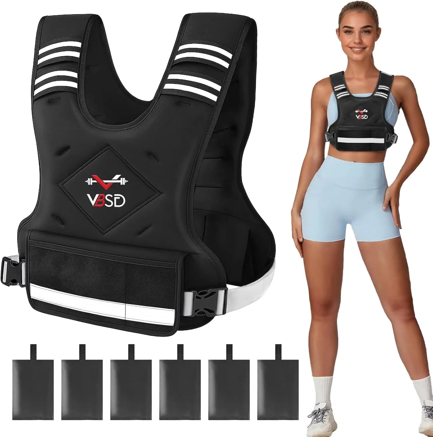 Adjustable weight vest 4-32lb with Reflective Strip for Running, Walking and Strength Training