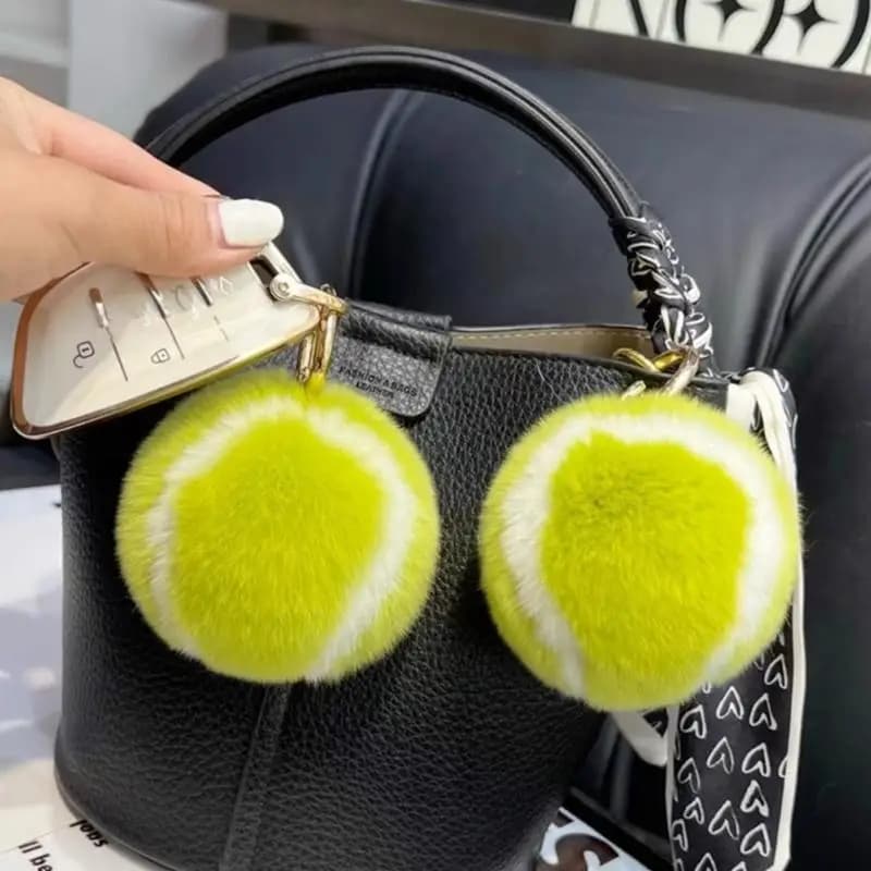 31BC Lovely Tennis Ball Plush Keychain Car Keys Accessory Decorative Gift for Her