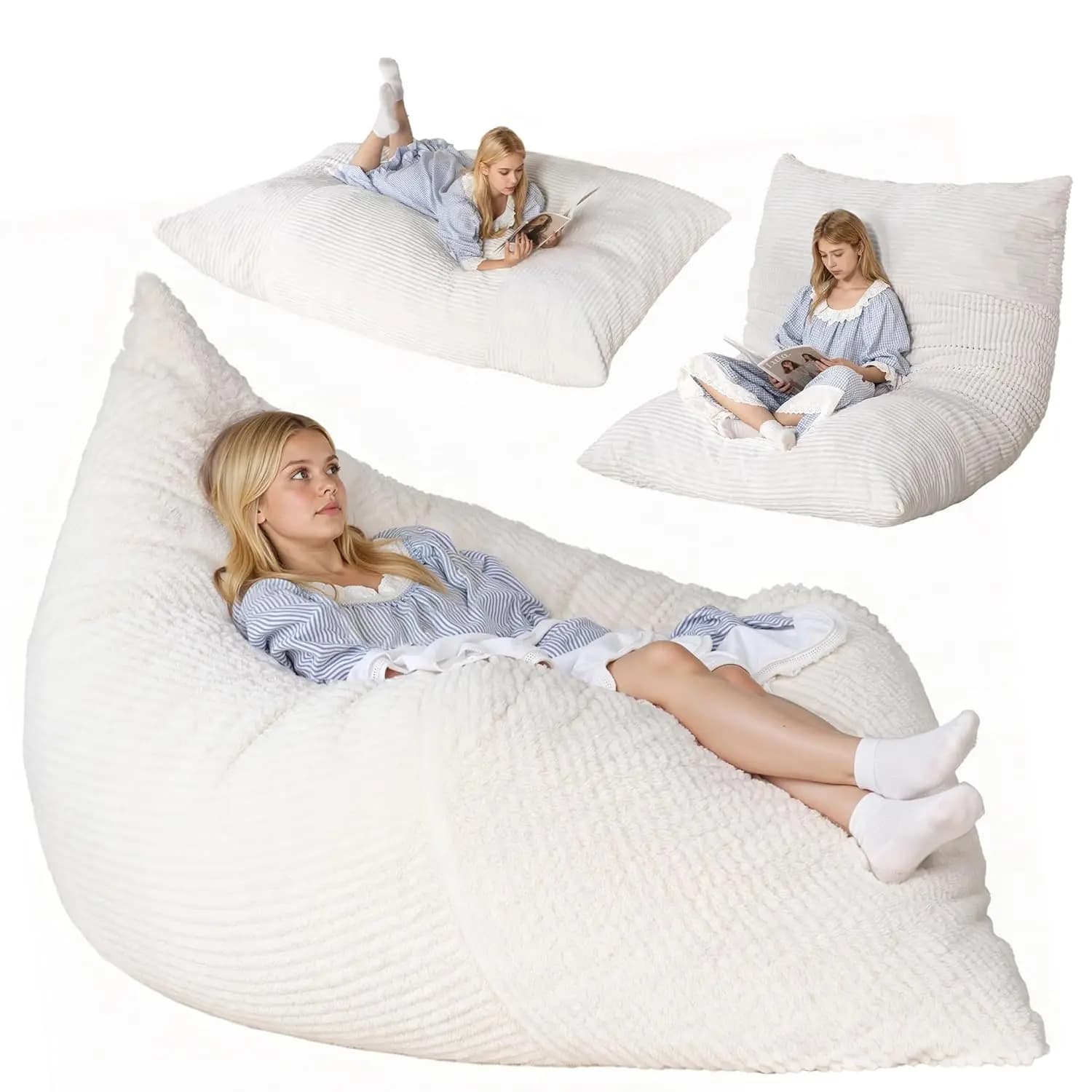 Poltrona Sacco 4-in-1 da 1,90 m con Imbottitura in Memory Foam, Divano Letto da Terra, Rivestimento in Flanella Lavabile, per Soggiorno e Camera da Letto, Personalizzabile
