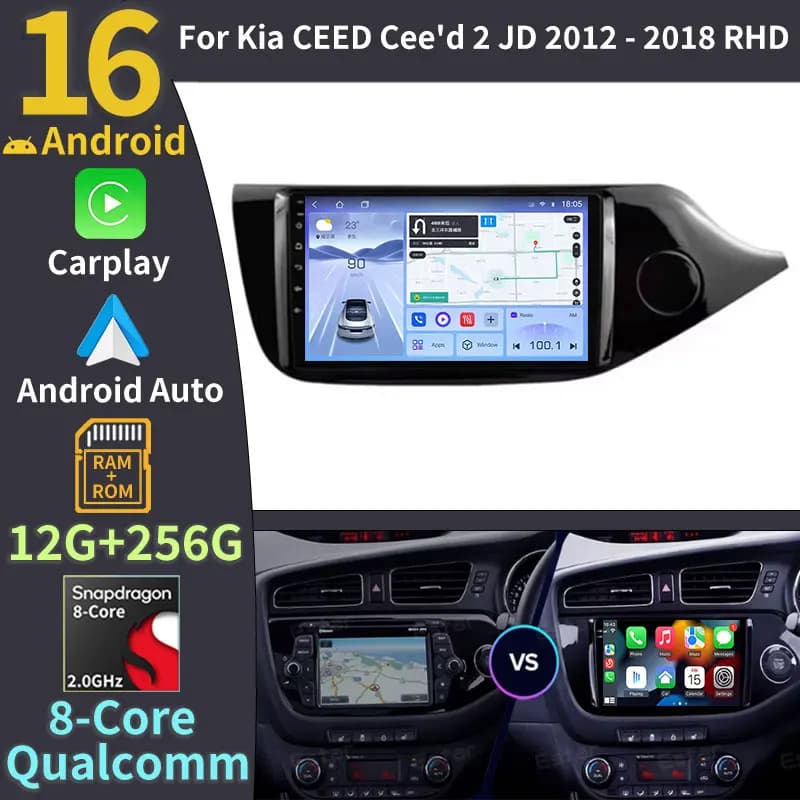Autoradio Android 16 Carplay per Kia CEED 2 JD 2012 - 2018 RHD Stereo Lettore Multimediale GPS BT DSP 2din Stereo Schermo QLED