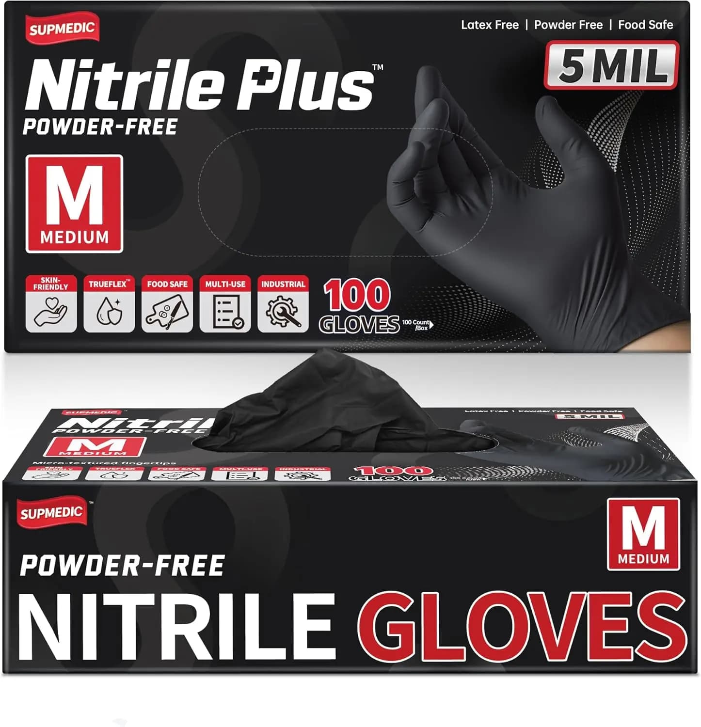 Guanti in Nitrile Monouso da 5 Mil, Resistenti agli Agenti Chimici, Senza Polvere, Senza Lattice, 100 Pezzi Neri Blu