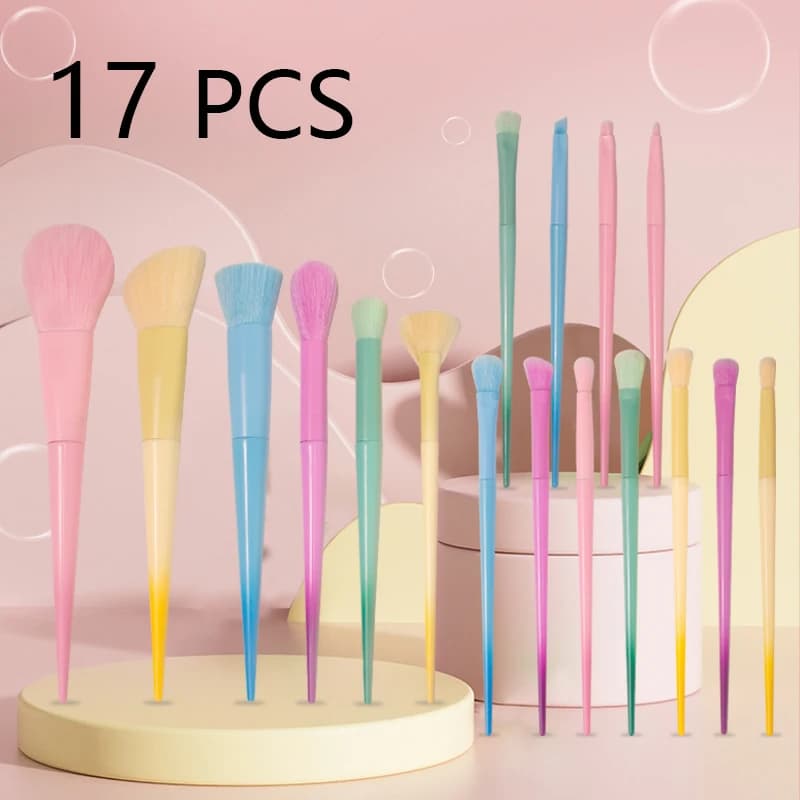17 PCS Makeup Brushes Set Foundation Blending Face Powder Blush Concealers Eyeshadow Rainbow Makeup Brush Kit
