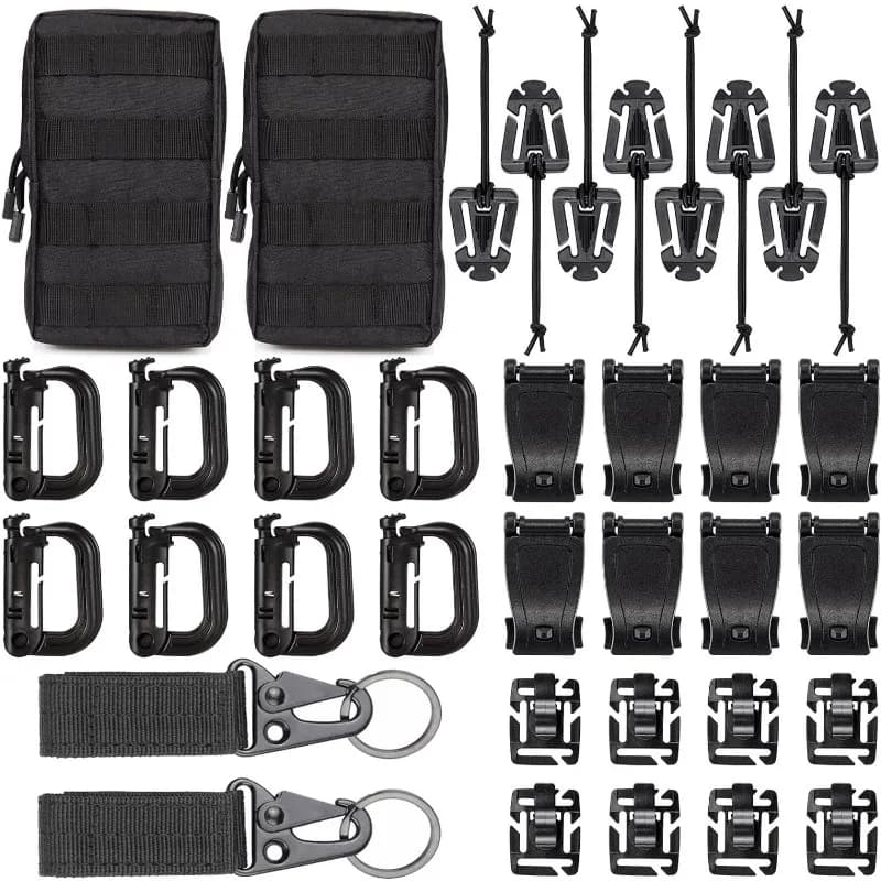 18/36 pieces tactical backpack accessories for MOLLE bags - clip for locking gears with D-ring elastic strap clip for keychain hydration tube