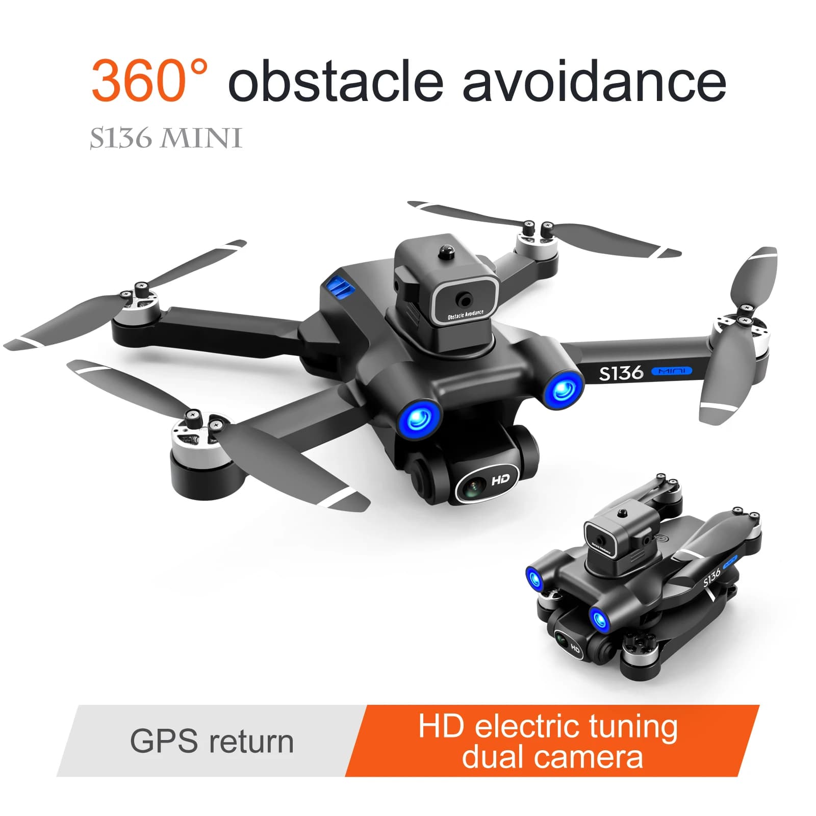 Drone WiFi FPV S136 2026 con Telecamera Singola/Doppia 4K 1080P, Grandangolare HD, Mantenimento Altitudine, Quadricottero Pieghevole, Elicottero RC Giocattolo