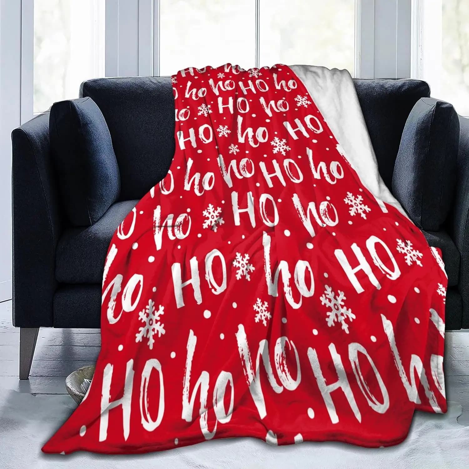 Red Christmas Throw Blankets, Christmas Hohoho Snowflake Soft Blanket Decorative for Home Sofa Couch Chair Living Bedroom,40x50