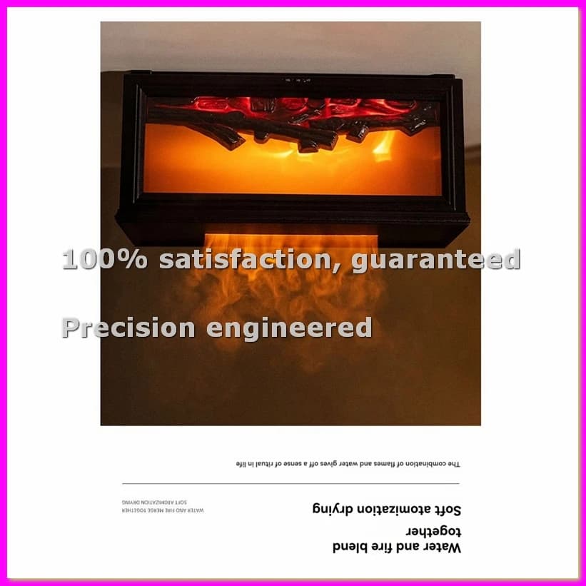 Flame-free humidifier with automatic shutdown, remote control and night light realistic fireplace effect, B-ABLA