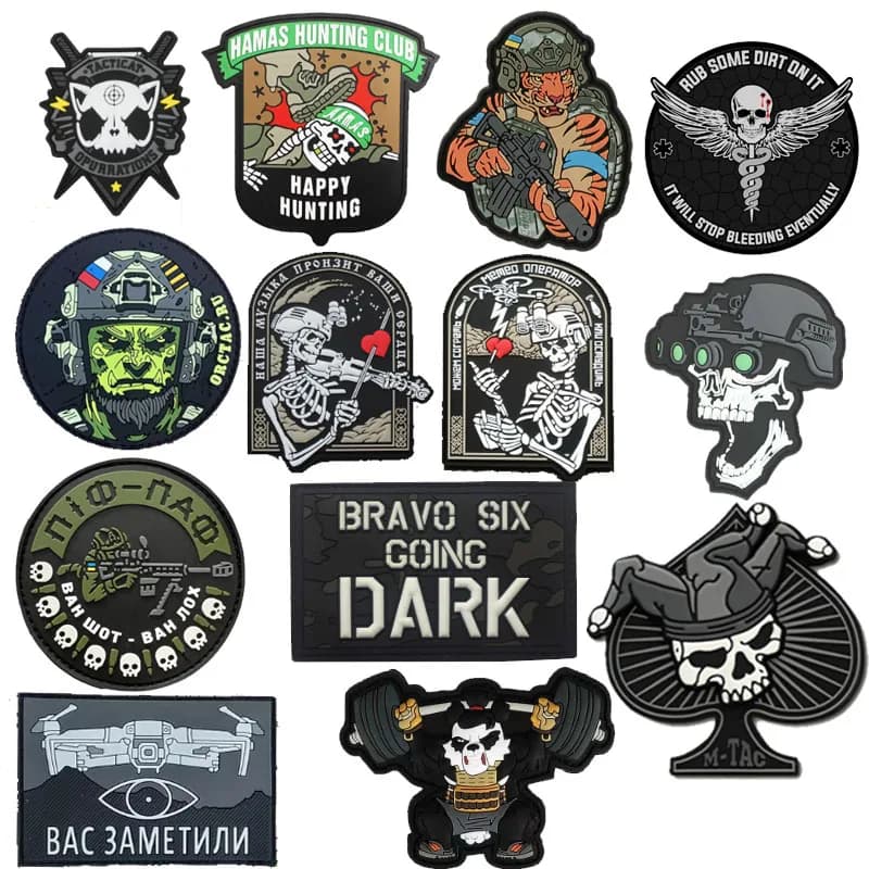 Luminous tactical military patch stereo pvc morale badge clothes hook and loop sticker skull armband outdoor backpack decoration