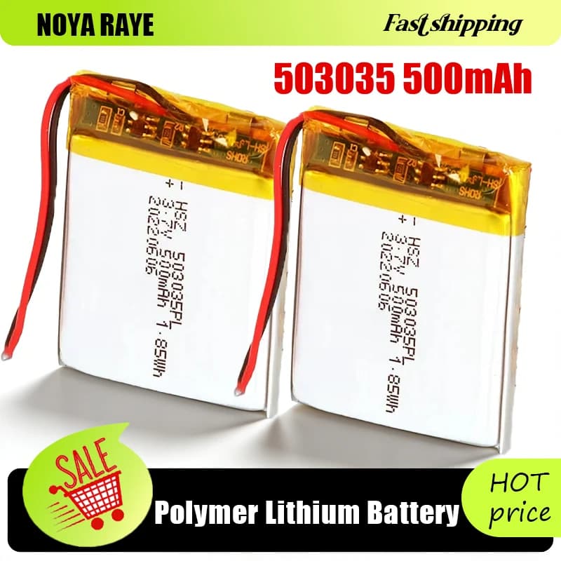 Batteria ricaricabile ai polimeri di litio da 3,7 V 503035 500 mAh per GPS, luce LED, registratore di guida, radio, altoparlante Bluetooth