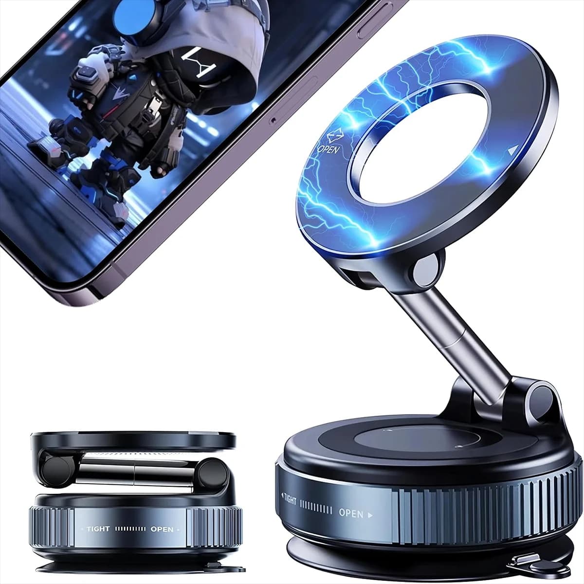 360 ° Supporto per telefono magnetico sottovuoto pieghevole Supporto per telefono magnetico per auto Supporto per telefono a ventosa a mani libere per superficie liscia/auto