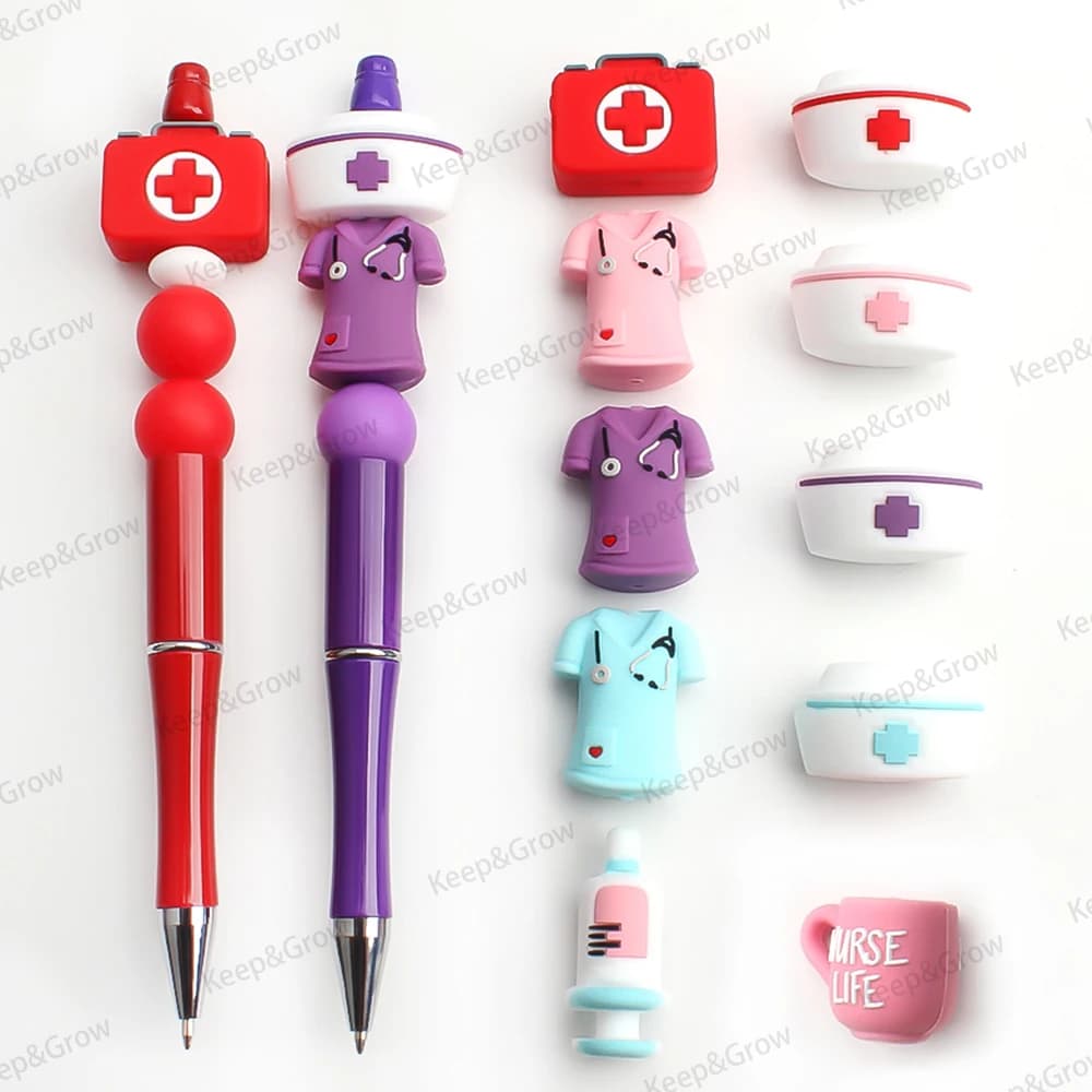 5/20/50pcs Uniformi Infermieri Perline di Silicone Dottore A Tema Perline Focale per la Produzione di Gioielli Braccialetti Portachiavi FAI DA TE In Rilievo Penna Decor