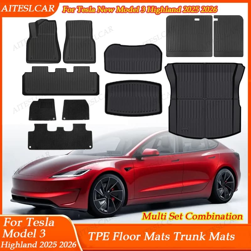 Tappetini per Auto Tesla Model 3 Highland 2025 2026, Rivestimento Bagagliaio, Protezioni Schienale e Accessori Interni Auto