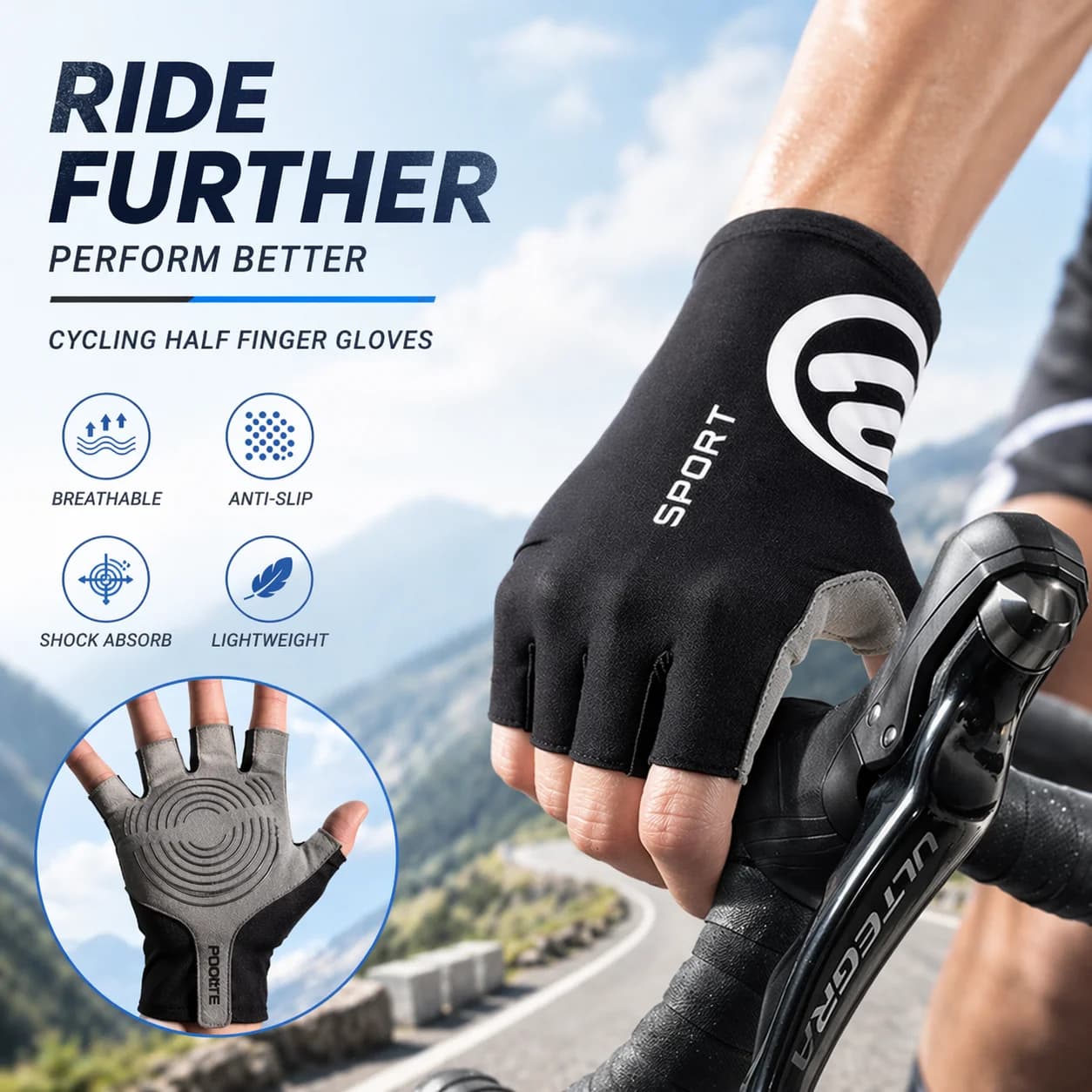 Half Finger Cycling Gloves for ALL, Anti-Slip Breathable Shock Absorbing MTB Road Bike Gloves for Racing,Gym，Outdoor Cycling