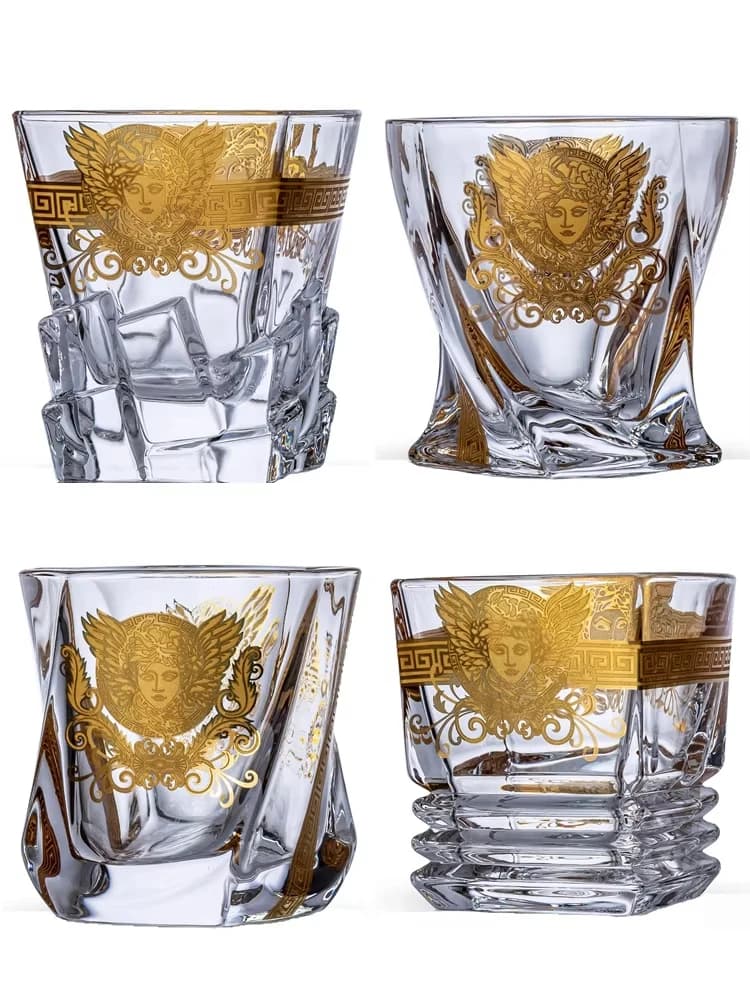 Bicchiere da whisky dipinto con testa d'oro Medusa, uso multifunzionale per liquore, vino, birra, acqua - Design elegante per bicchiere da vino straniero
