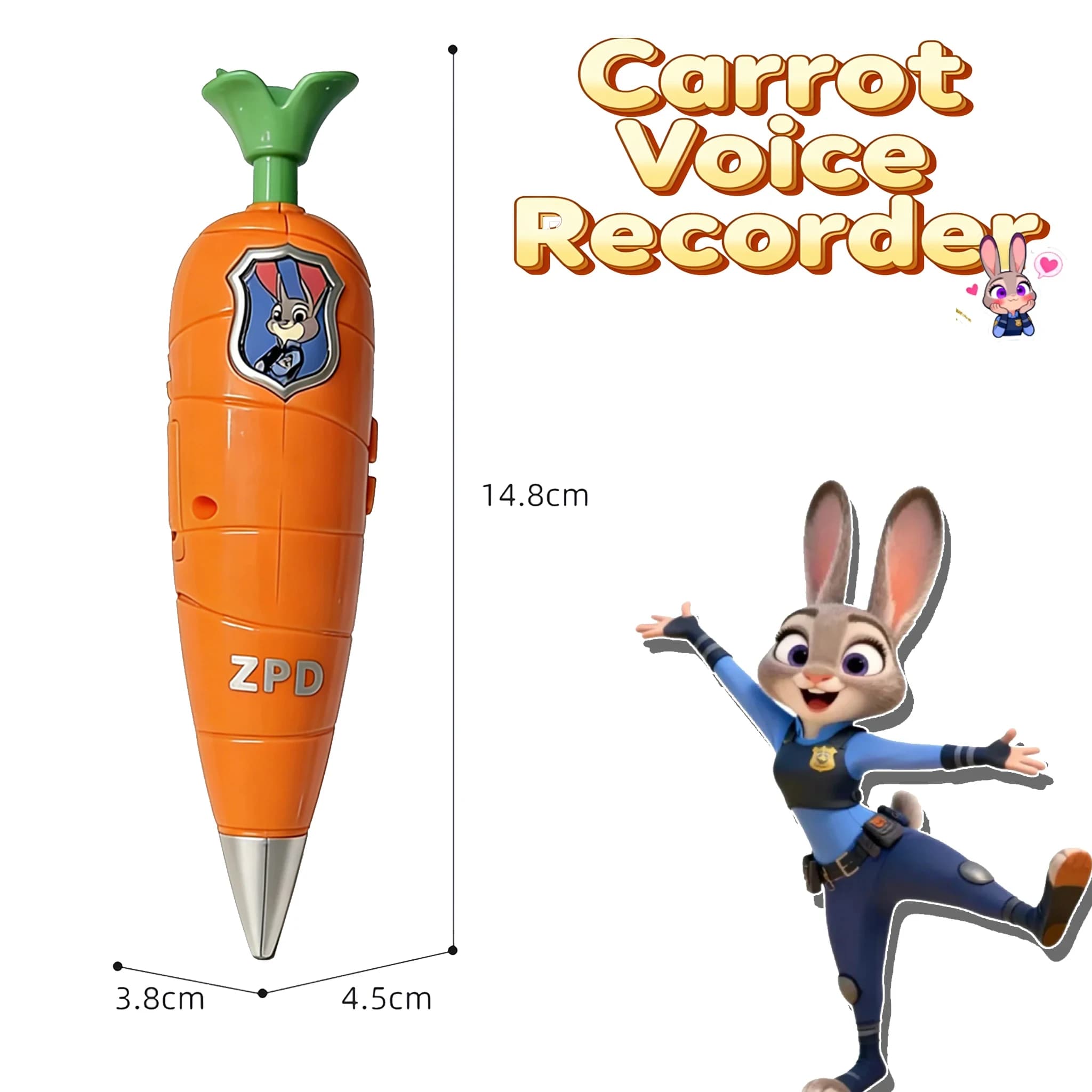 @-@ Penna Registratore a Forma di Carota di Disney Zootopia 2 | Stile Judy e Nick per bambini | Mini Registratore Anni '60 | Penna Gel 2-in-1 per Cancelleria