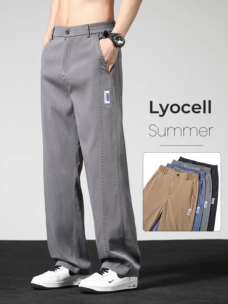 Pantaloni casual sottili estivi Pantaloni larghi dritti da uomo Abbigliamento di marca Pantaloni larghi elasticizzati in Lyocell Abbigliamento uomo alla moda coreano