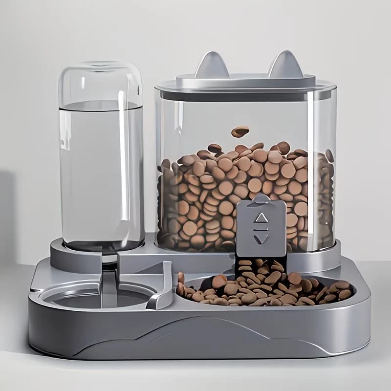 2 in 1 Pet Feeder Water Dispenser Plastic Gravity Auto Water Bowl Dry Wet Separation Large Transparent Food Bowl Cat Dog Travel