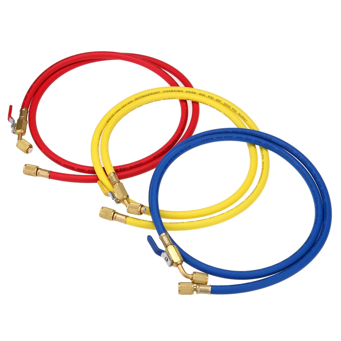 3PCS Refrigerant Charging Hoses 60" Refrigerant Charging Hose 600 PSI 1/4" SAE Thread A/C HVAC Refrigerant Tool
