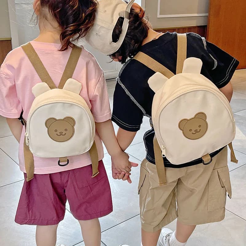 Zaini in tela per bambini, borse da scuola materna con orsetto e coniglietto, zaini anti-smarrimento per bambini e bambine, zaini da viaggio per bambini