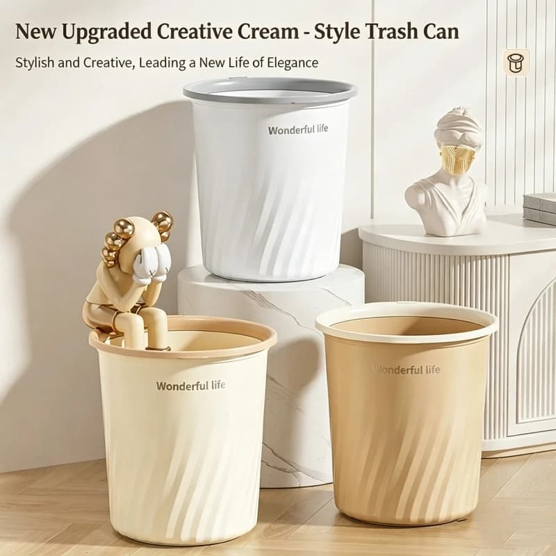 Cestino per rifiuti in plastica per uso domestico, soggiorno, cucina, bagno, senza coperchio, di grande diametro, con anello pressato spesso.