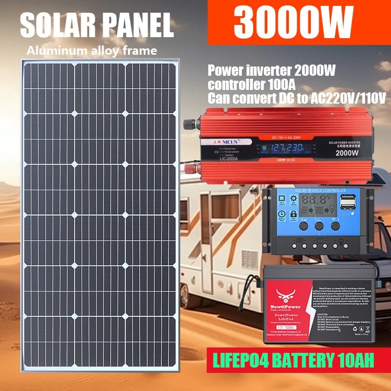 Kit pannello solare 3000W6000W con inverter 12V 18V Power Bank ad alta efficienza montato sul tetto in vetro per case, camper, barche
