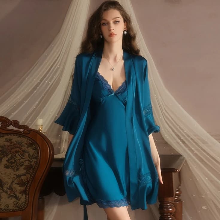 Twinset Robe Set Lady Summer Chemise Camicia da notte Indumenti da notte in pizzo Donna Kimono Abiti per la casa Indumenti da notte sexy Accappatoio Abito Lingerie