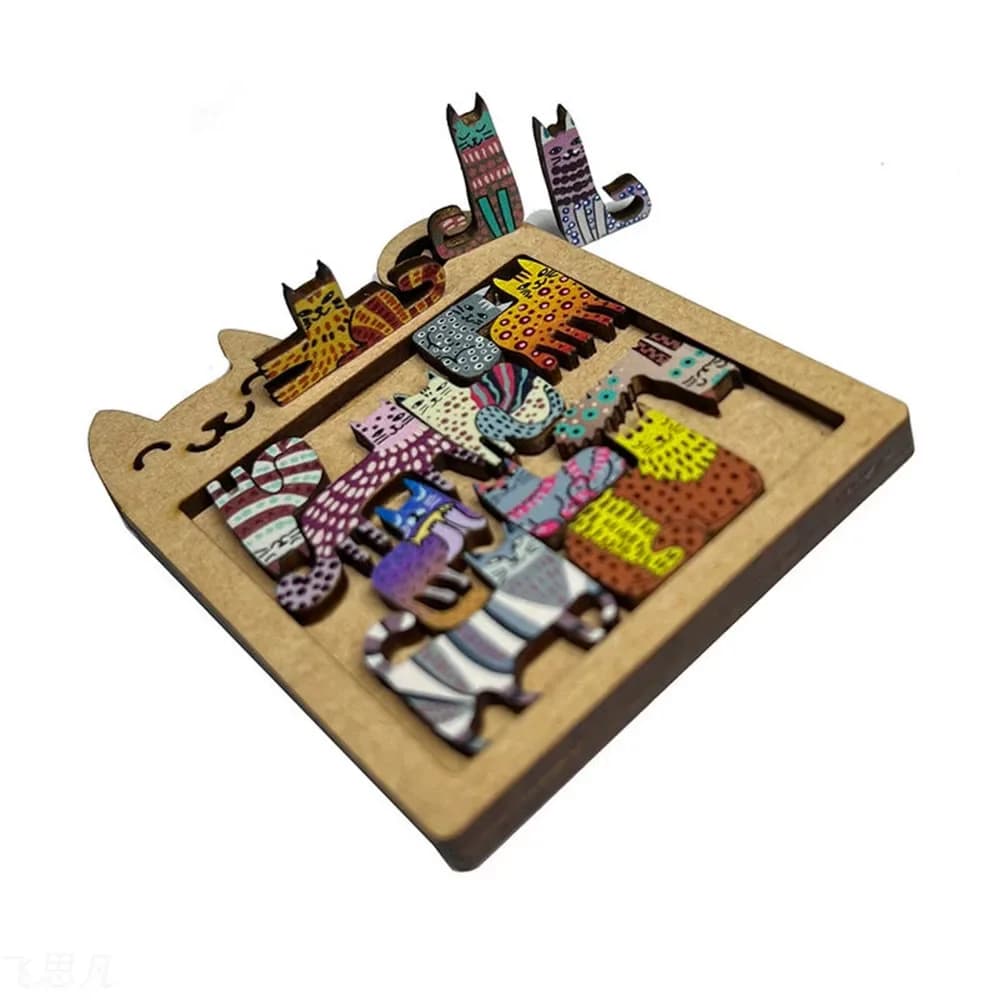 Puzzle in legno a forma di gatto giocattolo puzzle per bambini educazione precoce pensiero formazione divertente e difficile regalo di compleanno per bambini