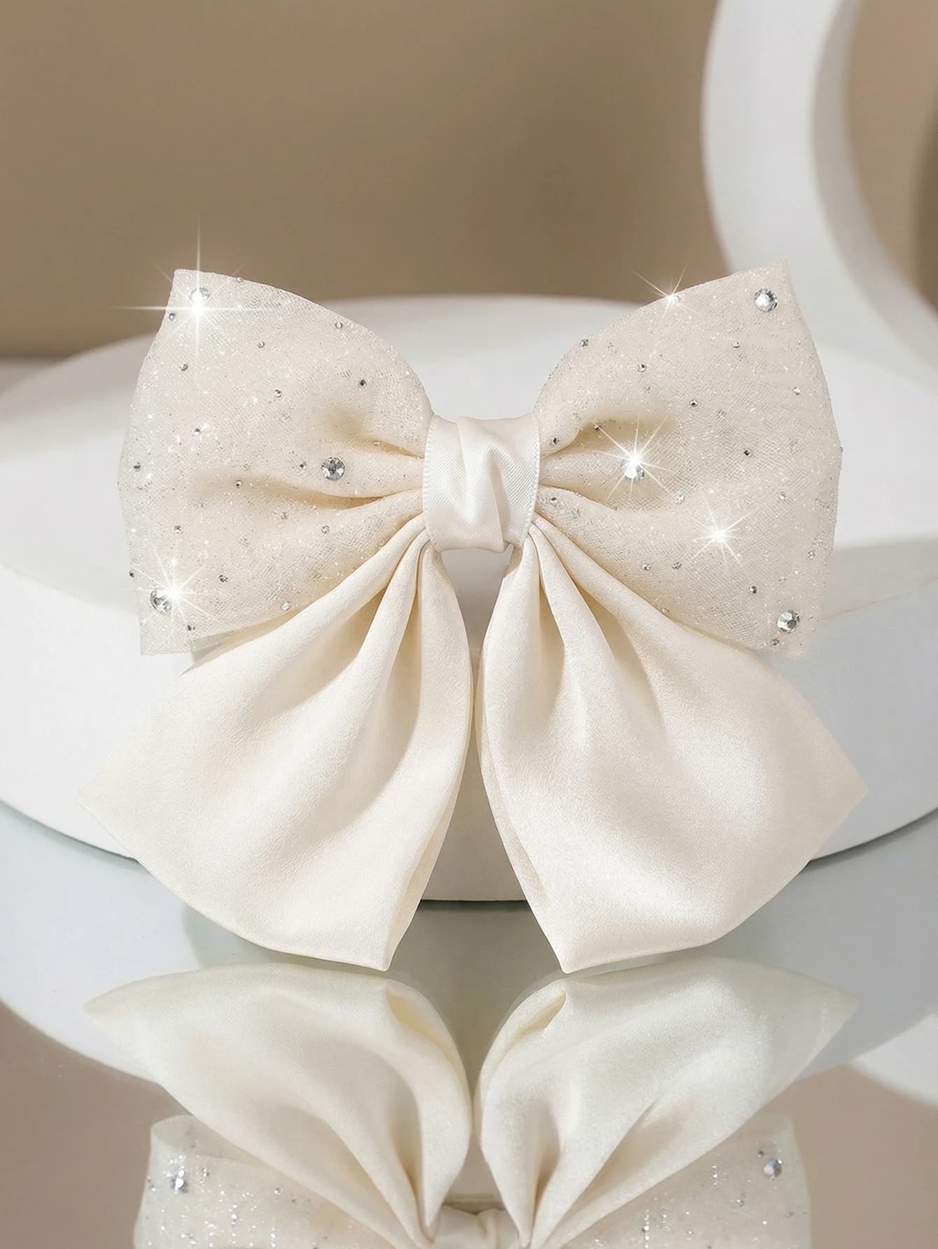 Elegante fermaglio per capelli in raso con fiocco - Design con strass in cristallo, accessorio di moda per tutte le stagioni per l'uso quotidiano e occasioni speciali