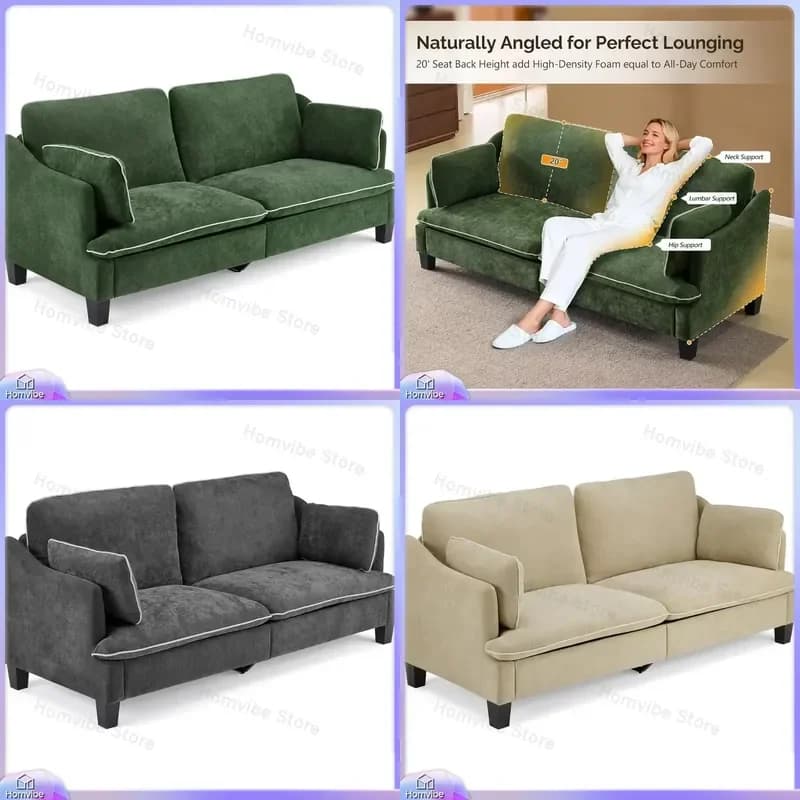 Divano Moderno a 2 Posti da 84 Pollici, Loveseat in Lino e Velluto, Imbottito con Cuscini Bordati, Rivestimento Rimovibile e Lavabile e 2