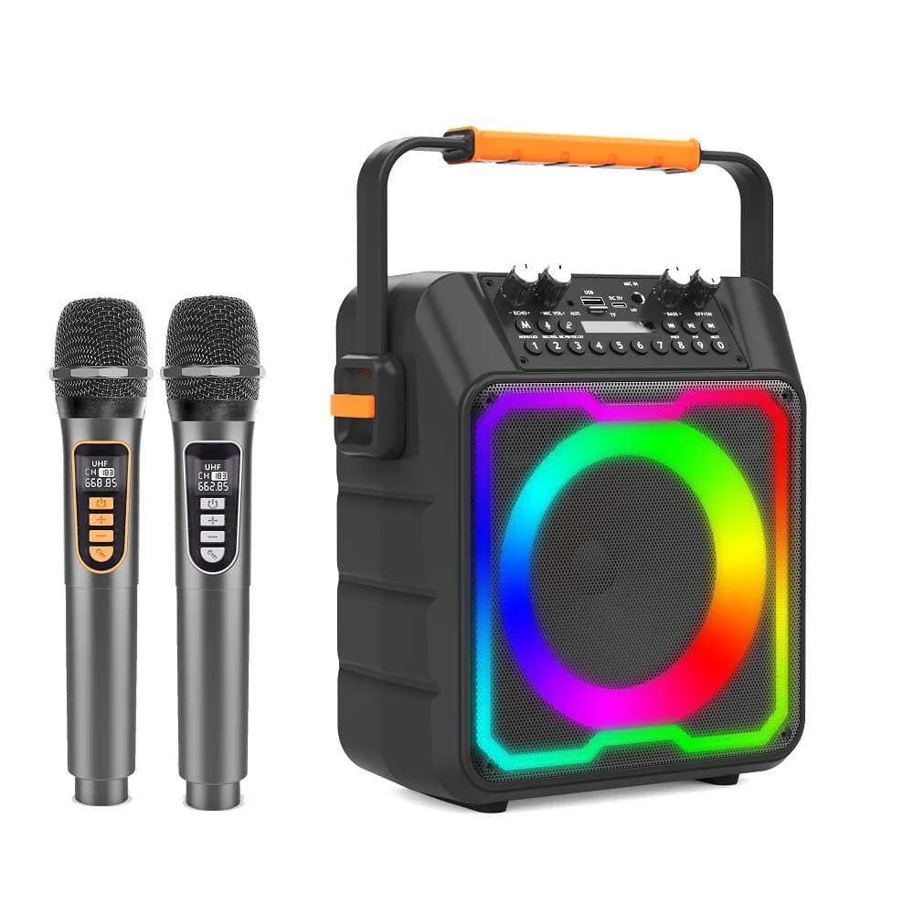 Top Vendita Nuovo altoparlante per karaoke AMZ con 2 microfoni Altoparlanti portatili per feste Bluetooth all'aperto Macchina per karaoke BlueTooth