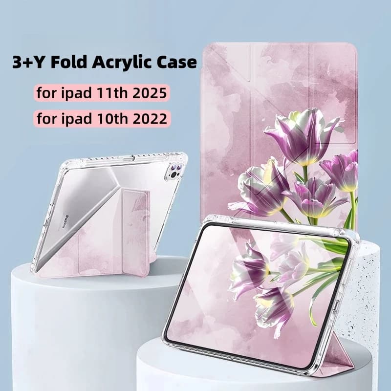 Funda ipad a16 Custodia 2025 11th 3+Y Fold Custodie per tablet intelligenti con vibrazione magnetica acrilica con portapenne per iPad 10th Gen Cover 10.9