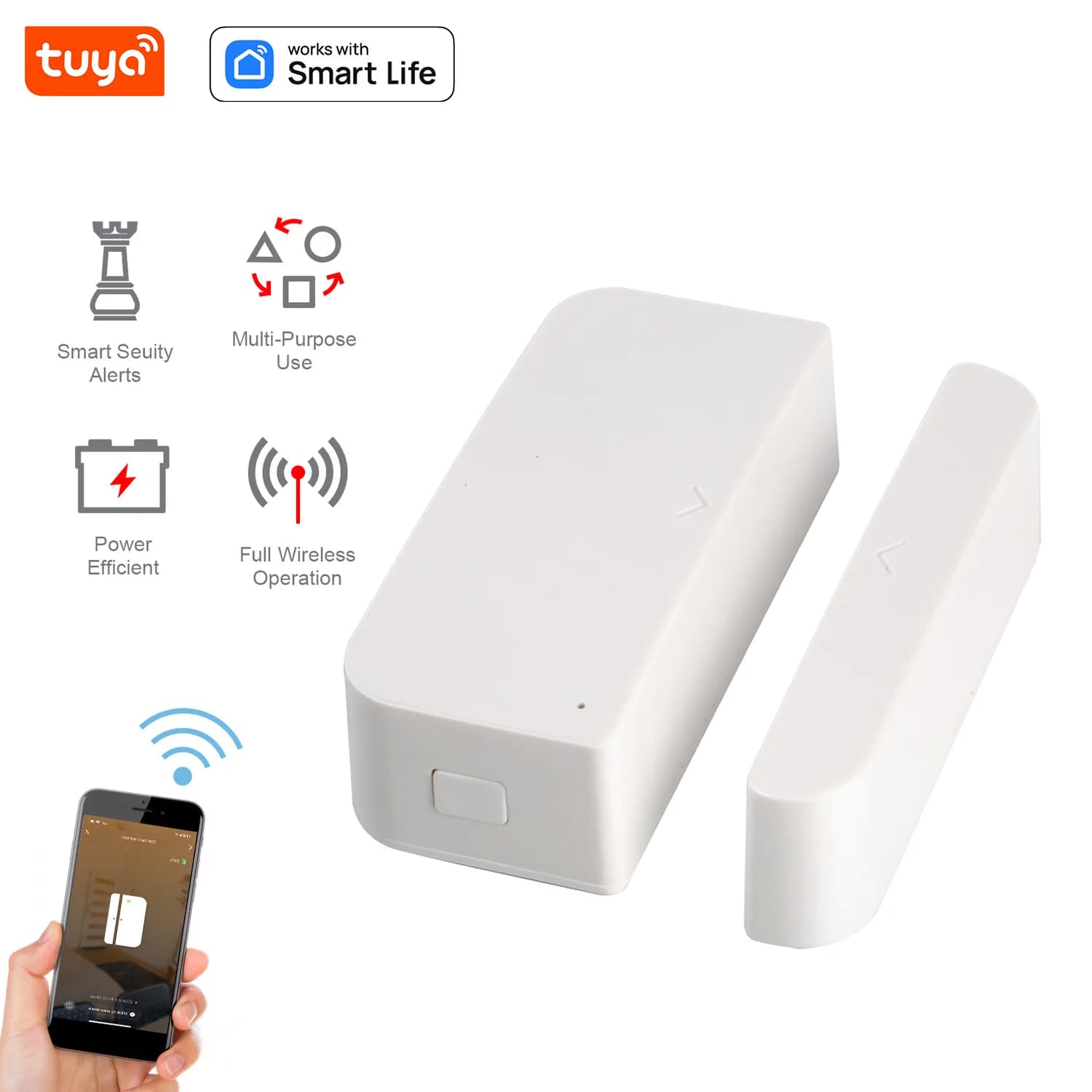 Tuya WiFi Sensore magnetico per porte e finestre intelligenti Allarme antifurto per casa intelligente Sensore wireless per porte e finestre intelligenti