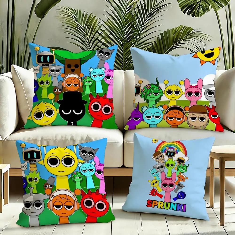 Game S-Sprunki Cushion Cover Silky Short Plush Invisible Zipper Dustproof Sofa Pillow Case for Home Decor
