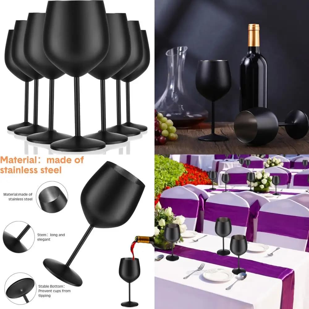 Set di 8 calici da vino in acciaio inossidabile, calici infrangibili con stelo nero opaco da 18 once per uso esterno, ideali per durare e stile