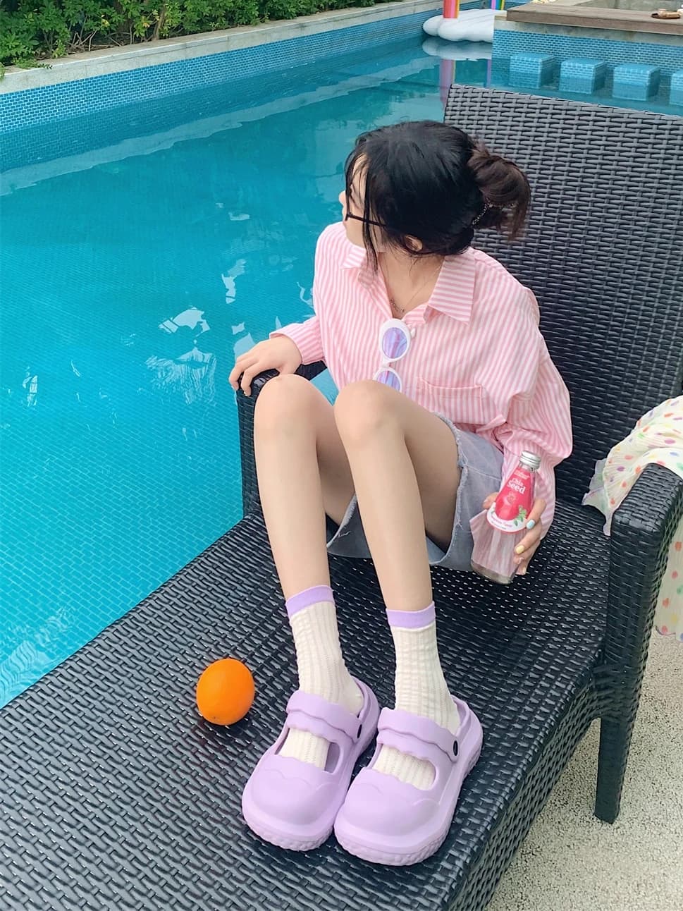 Summer Thick Heel Mary Janes Women's Sandals Slip-On Anti-Slip Casual Style Flat Heel EVA Material Pure Color Outdoor Shoes