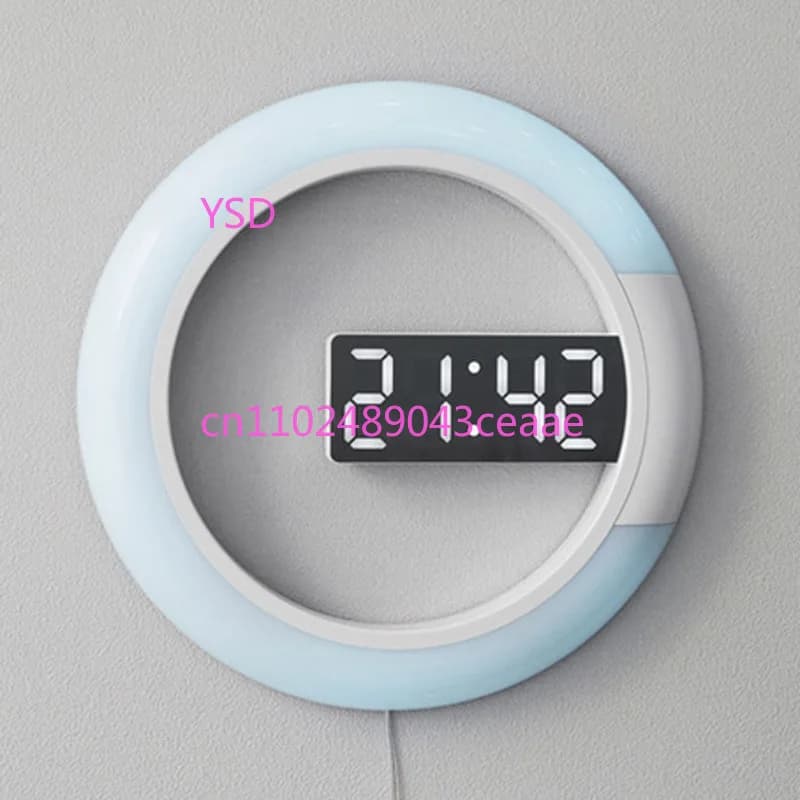 Orologio da parete cavo a specchio a LED, orologio elettronico multifunzionale alla moda, sveglia digitale semplice e silenziosa creativa per la casa.