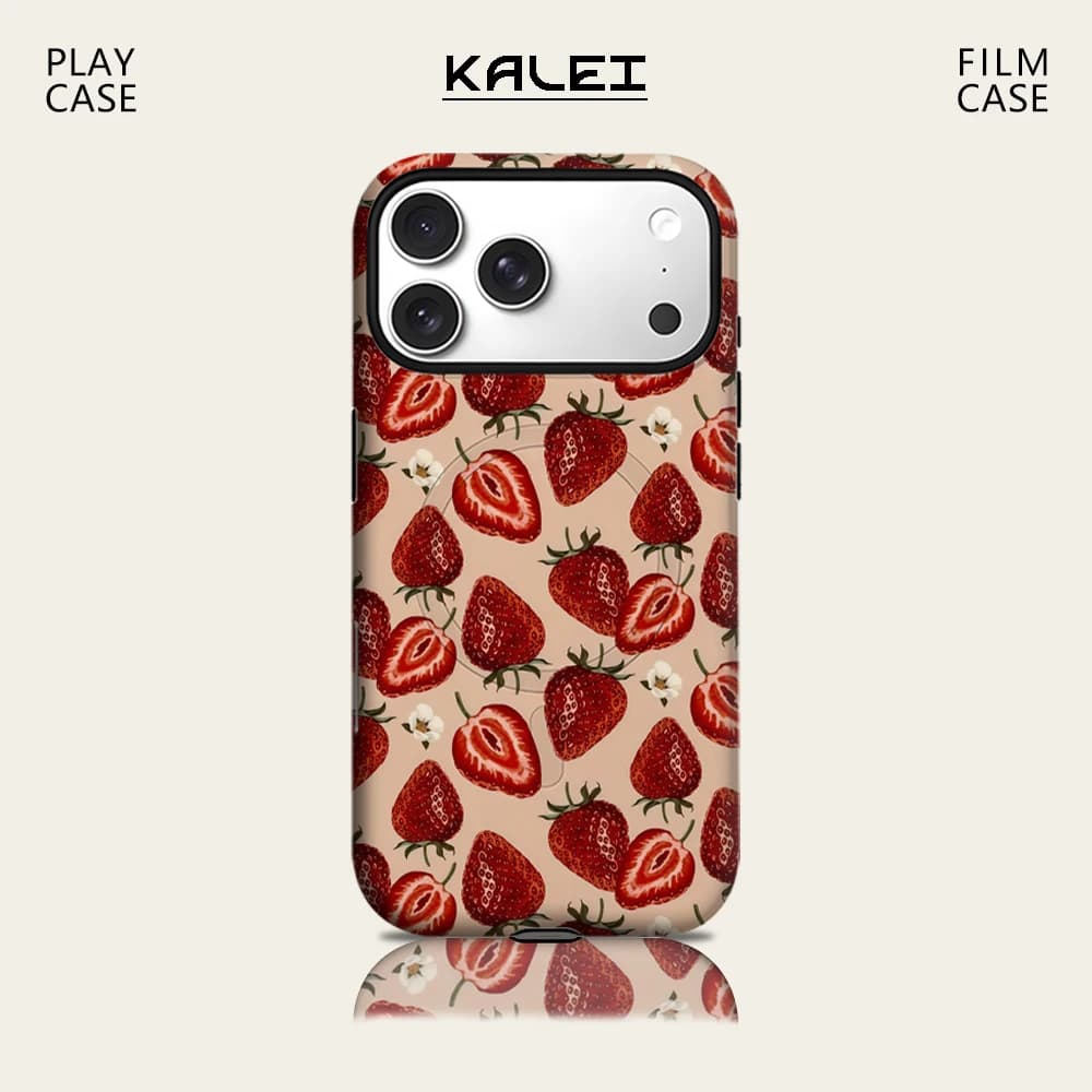 Custodia per iPhone 17 16 15 14 13 Pro Max Plus Strawberry Fields, custodia magnetica robusta a strato singolo/doppio