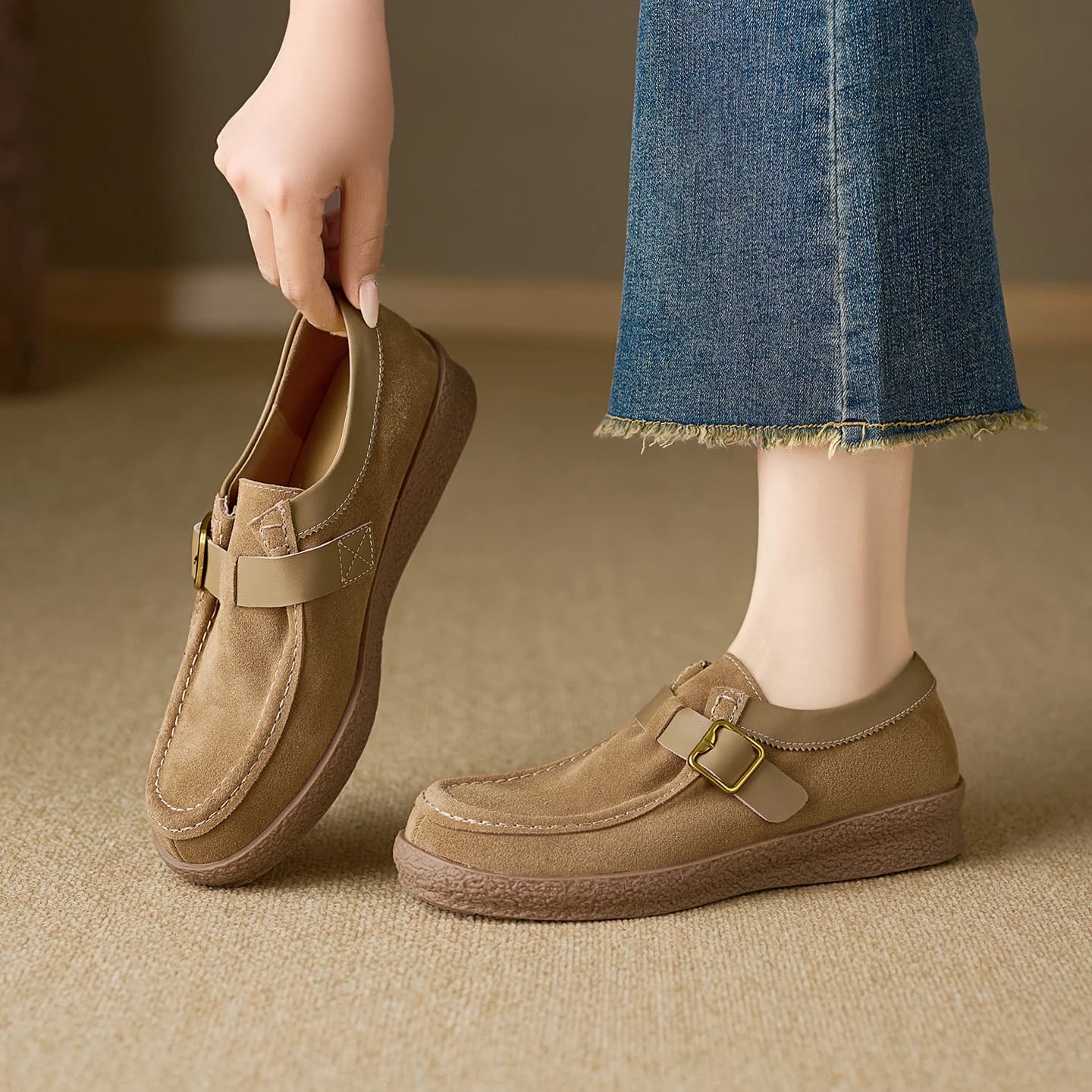 Women's Low Shoes Genuine Leather Moccassini brief-on Comfort Sneakers casual fashionable