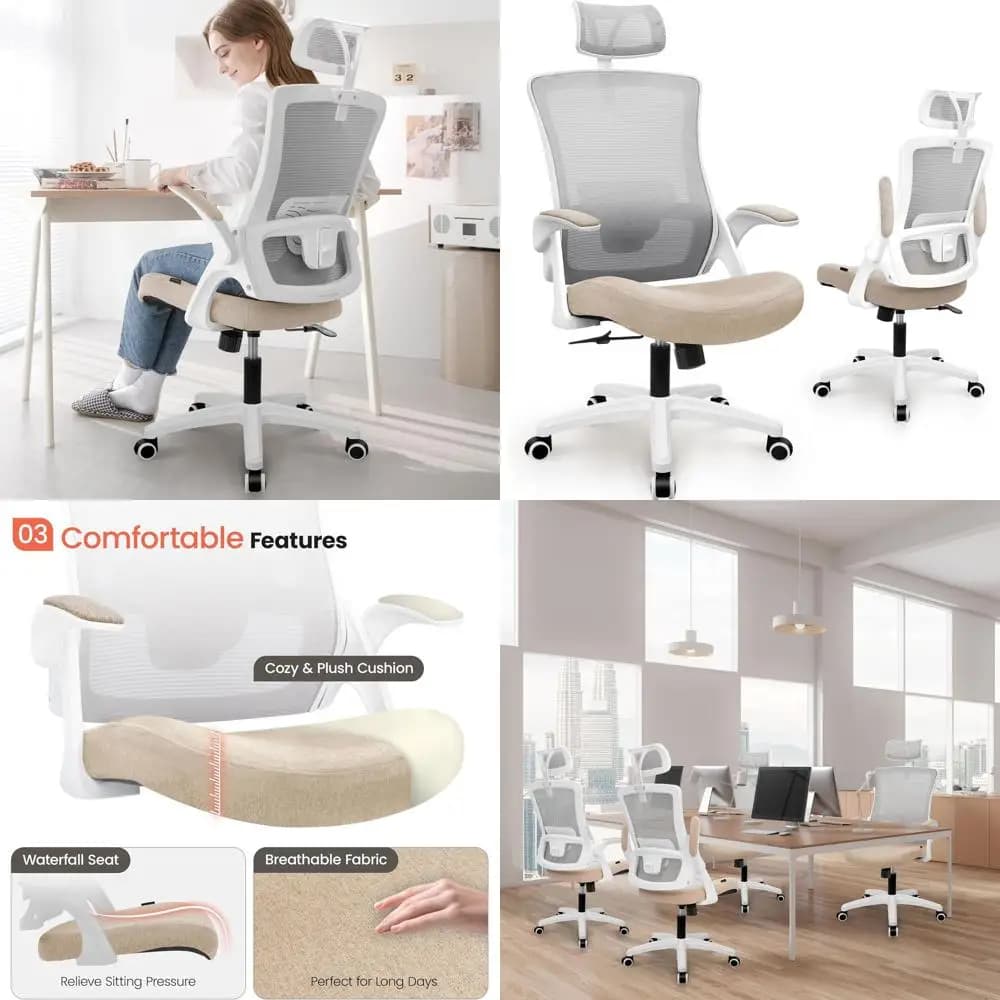 Sedia da Ufficio Ergonomica con Schienale Alto in Rete, Braccioli Regolabili, Supporto Lombare e Braccioli Ribaltabili per Gaming Confortevole